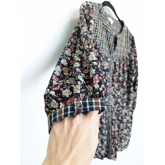 POL Shirt Womens Small Black Floral Tiered Button Up Boho Cottagecore Blouse - Picture 3 of 13